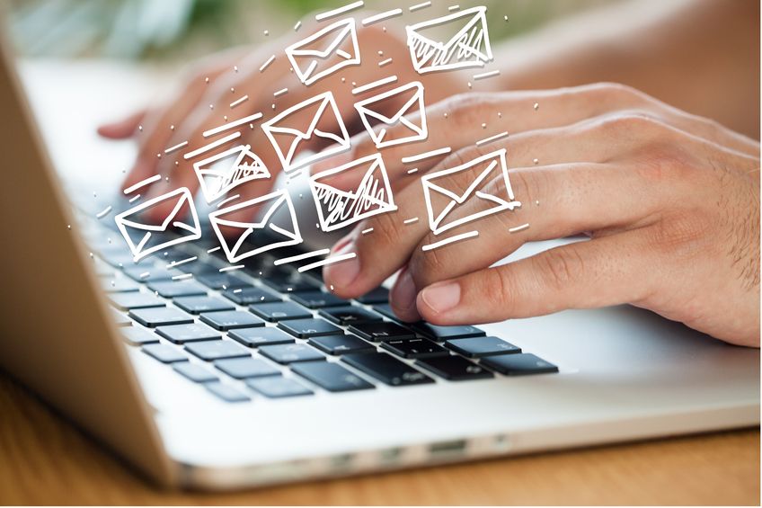 42644635 – e, mail, spam. emails flying off the screen